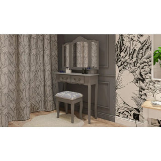 Sminkebord med spejl og skammel – Regina – grå – 80 x 40 x 142 cm