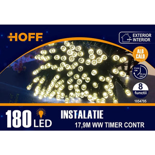Lyskæde til juletræ – Hoff, 180 LED, varm hvid, 17,9 m, med timer og 8 lysfunktioner, IP44