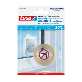 Dobbeltklæbende tape, tesa, transparent, 1,5 m × 19 mm