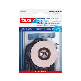 Dobbeltklæbende tape til glatte overflader, tesa, 1,5 m × 19 mm