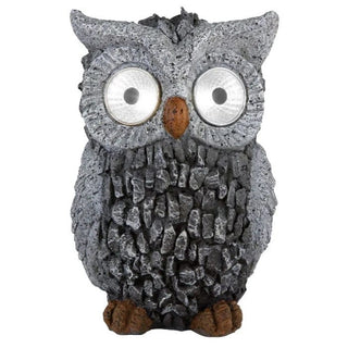 Hoff LED solcellelampe hvid, Ugle, Plast og polyresin, H 13 cm, Grå, Udvendig
