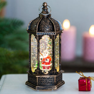 Julelanterne med julemand – Hoff, LED-lys, varm hvid, 14 cm, batteridrevet
