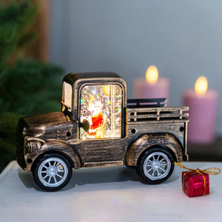 Dekoration julebil med julemand – Hoff, LED-lys, varm hvid, 10 cm, batteridrevet