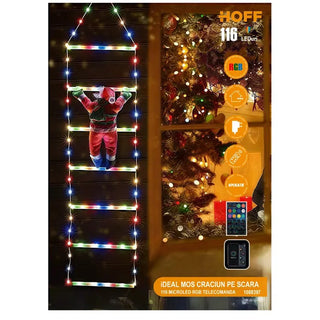 Julemand på stige Smart – Hoff iDeal, 116 RGB LED, app-styring & fjernbetjening, 25×100 cm, til inde/ude