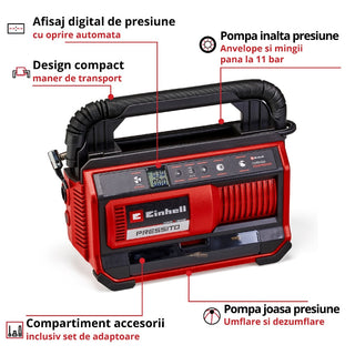Stempelkompressor, Einhell Pressito 18/25, batteridrevet, 18 V, 11 bar