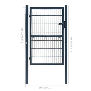 Havelåge / Hegnslåge 106×248 cm Antracit/Grøn – Stål Port med Lås & Stolper