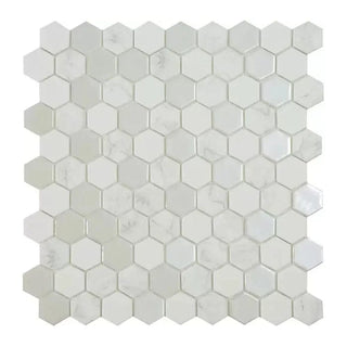 Glasmosaik Hexagon Hvid mix - 30,7x30,7cm