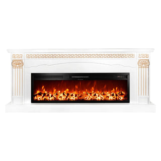 Elektrisk pejs, fritstående, Art Flame Calisto XL + Tanzania, 1.5 kW, 3D flamme, MDF, hvid & guld, 1900 x 820 x 300 mm