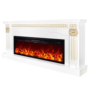 Elektrisk pejs, fritstående, Art Flame Calisto XL + Tanzania, 1.5 kW, 3D flamme, MDF, hvid & guld, 1900 x 820 x 300 mm