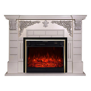 Dekorativ elektrisk pejs, Fritstående, Art Flame, Imperial Silver + Richi, Hvid + sølv, I MDF, Med blæser, 3D brændeindsats, 1,95 kW, 1450x1109x340 mm