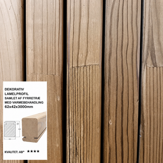 Dekorativt lamelprofil, varmebehandlet fyrretræ, Inco Industry, 3000 × 62 × 42 mm