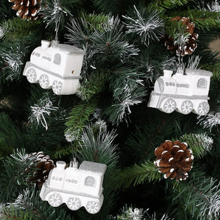 Juledekoration – Togsæt, hvid & sølv, plast, 9,5 × 7 × 4 cm, sæt med 3 stk.