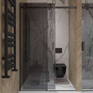 Skydedør til bruseniche, glas, West UC125WST01, røget glas, sort profil, 125-145 × 200 cm