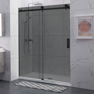 Skydedør til bruseniche, glas, West UC145WST01GB, røget glas, sort profil, 145-165 × 200 cm