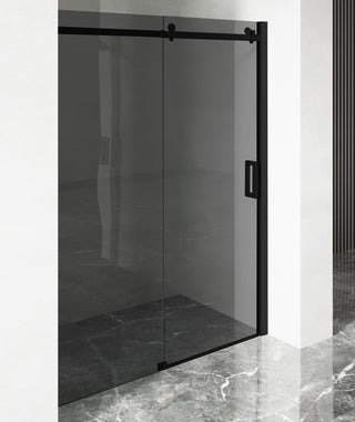 Skydedør til bruseniche, glas, West UC115WST01, røget glas, sort profil, 115-120 × 200 cm