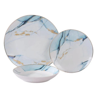 Middagsstel SHJ10830 i porcelæn – 18 dele, hvid + blå