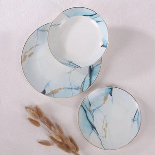 Middagsstel SHJ10830 i porcelæn – 18 dele, hvid + blå