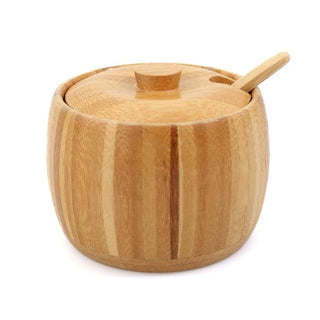 Træreceptakel til ingredienser 2404 med låg og ske – Natur, 5 × 8 cm