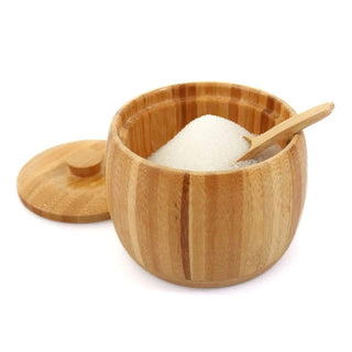 Træreceptakel til ingredienser 2404 med låg og ske – Natur, 5 × 8 cm