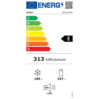 Samus SSX-667NFE Side-by-Side Køleskab – 532 L, No Frost, LCD Display, Energi E, 177 cm, LED-lys, Sølv