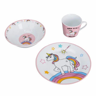 Børneservice EY3196 – Porcelæn med Unicorn Motiv, 3 dele