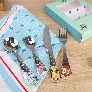 Bestiksæt til børn SSCS-SUS304 – rustfrit stål, 4 dele, med dyremotiver