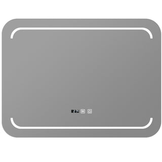 LED-badeværelsesspejl Kadda NW-16, 80 × 60 cm, ur, dugfri, temperaturvisning, touch, dæmpbar, rektangulært