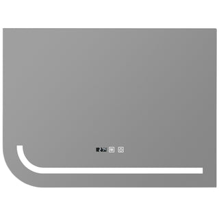Badeværelsesspejl med LED Kadda NW-19, 80 × 60 cm, ur, dugfri funktion, temperaturvisning, touch-betjening, dæmpbar, asymmetrisk
