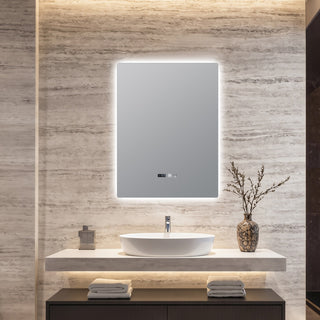 Badeværelsesspejl med LED Kadda NW-21, 60 × 80 cm, ur, dugfri funktion, temperaturvisning, berøringsfri betjening, dæmpbar, rektangulært