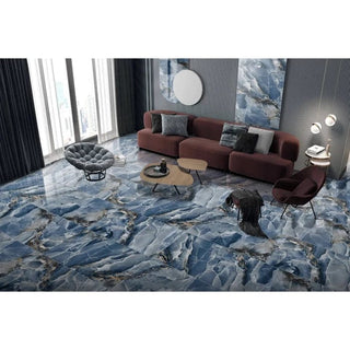 Gulvflise Andora Sea Blue – 60 x 120 cm, højglans, marmorlook, blå, rektificeret (1 pakke = 1,44 m²)
