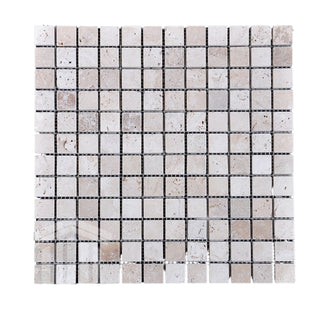 Travertinmosaik til inde/ude, Classic Mesta Tumbled, beige + creme, 2,3 × 2,3 × 1 cm