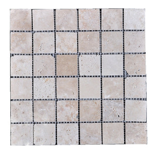 Travertinmosaik til inde/ude, Classic Mesta Tumbled, beige + creme, 4,8 × 4,8 × 1 cm