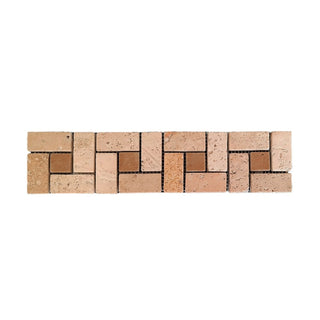 Bordur travertin til inde/ude, Mesta Mozaic Travertin Tumbled, 7,5 × 30,5 × 1