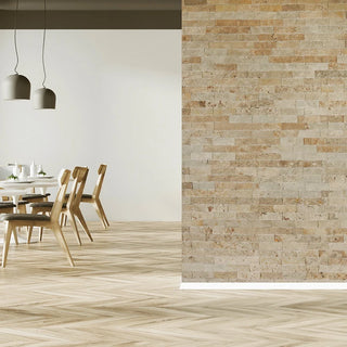 Dekorativ stenflise til vægbeklædning i natursten, Modulo Natimur Classic Travertin, Indendørs/udendørs, Gullig beige