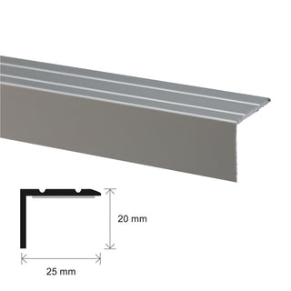 Fliseprofil i aluminium til trin, Sæt S45, selvklæbende, 25 x 20 x 100 mm