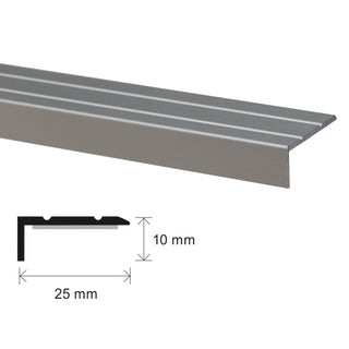 Fliseprofil i aluminium til trin, Sæt S46, selvklæbende, 25 x 10 x 100 mm