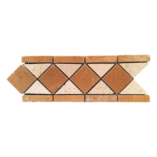 Bordkant i travertin til inde/ude, Mozaic Tumbled, antikbehandlet, 10,5 × 28,5 × 1 cm