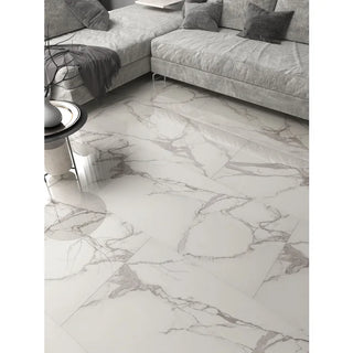 Bien Zenith – hvid porcelænsflise 60 × 120 cm med blankt marmorlook
