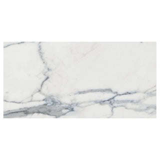 Porcelænsflise til inde/ude, Marmara, 30 × 60 cm, hvid, blank, retificeret, marmorlook