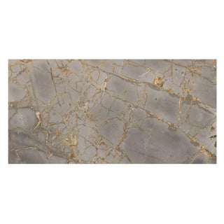 Porcelænsflise til inde/ude, Kazan Gold, 60 × 120 cm, grå, blank, rektificeret, marmorlook