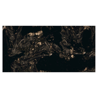 Porcelænsflise til inde/ude, Magnifique Black, 60 × 120 cm, blank, retificeret, marmorlook