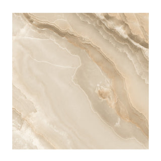 Porcelænsflise til inde/ude, Fenda Onyx Beige, 60 × 60 cm, blank, retificeret, marmorlook