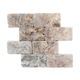 Travertin til inde/ude, Silver Tumbled, antikbehandlet, 7,5 × 20,3 × 1 cm