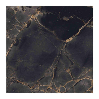 Porcelænsflise til inde/ude, Kazan Gold Black, 60 × 60 cm, blank, rektificeret, marmorlook