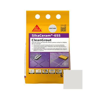 Fugemasse til fliser og klinker SikaCeram-655 CleanGrout, light grey, indendørs / udendørs, 5 kg