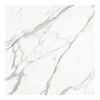 Porcelænsflise til inde/ude, Carara Prestige, 80 × 80 cm, blank, rektificeret, marmorlook