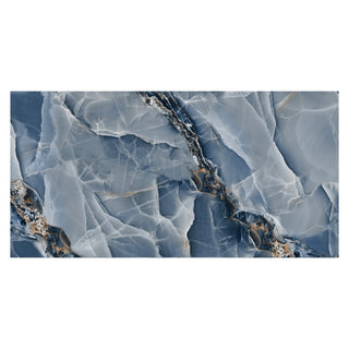 Porcelænsflise til inde/ude, Andora Sea Blue, 60 × 120 cm, blank, rektificeret, marmorlook