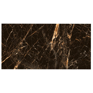 Porcelænsflise til inde/ude, Golden Black, 60 × 120 cm, blank, rektificeret, marmorlook