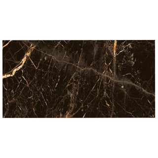 Porcelænsflise til inde/ude, Golden Black, 60 × 120 cm, blank, rektificeret, marmorlook