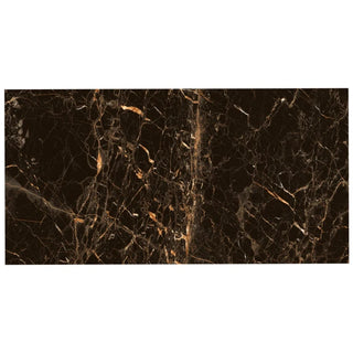 Porcelænsflise til inde/ude, Golden Black, 60 × 120 cm, blank, rektificeret, marmorlook